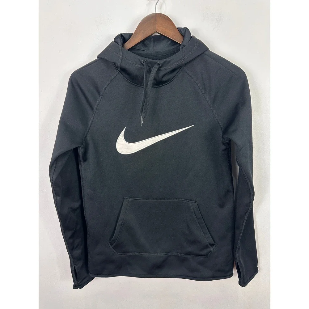 Nike Hoodie Women XS Black Dri-FIT Therma Pullover Swoosh Workout Athletic